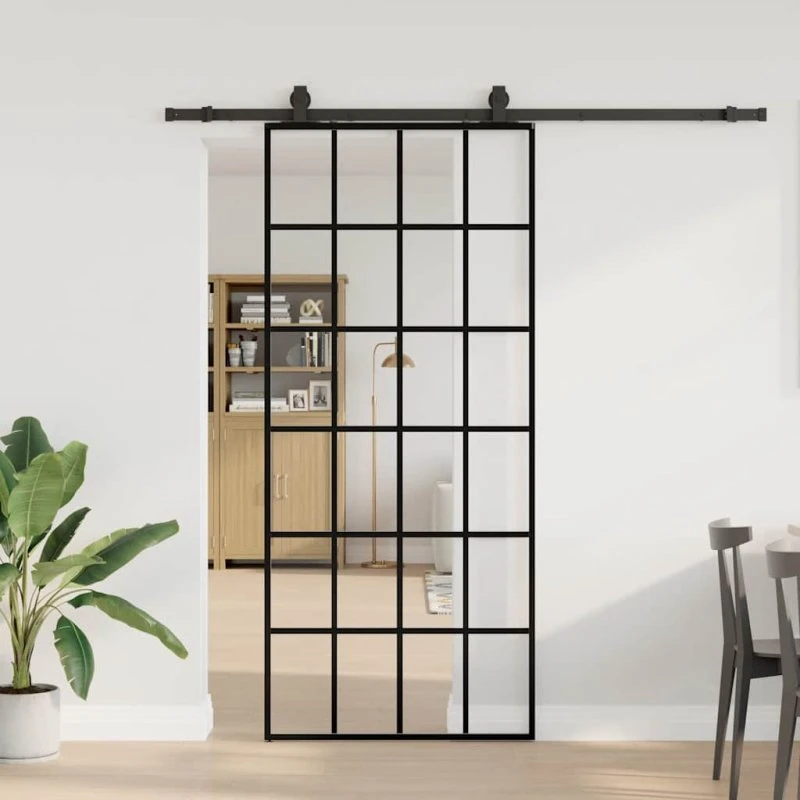 vidaXL Skydedør 90x205 cm ESG Glas Sort