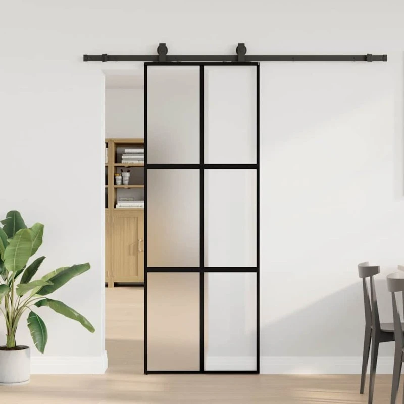 vidaXL skydedør 76x205 cm hærdet glas sort