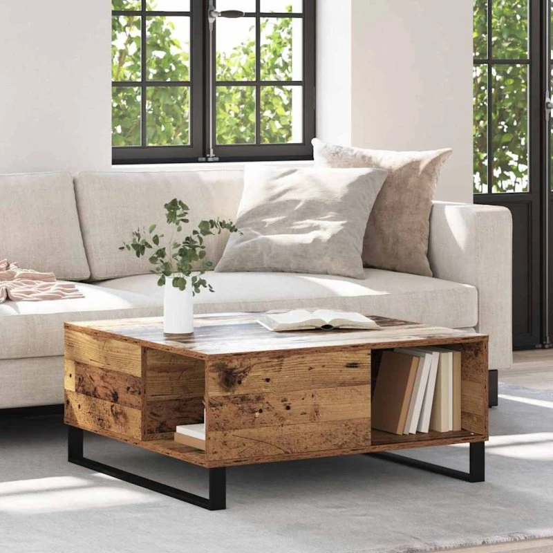 vidaXL Sofabord Gammelt Træ 80x80x36,5 cm Konstrueret Træ