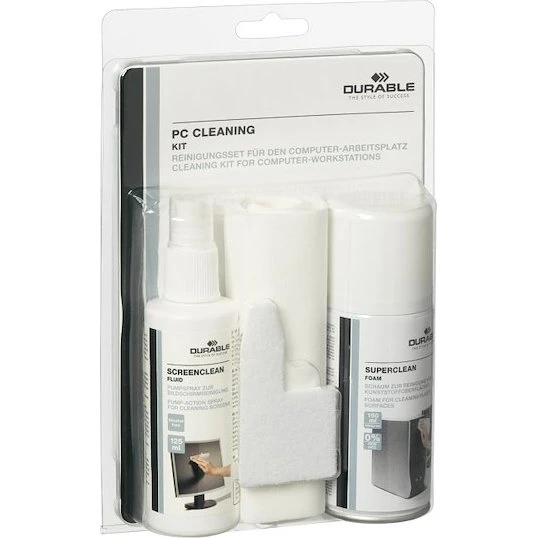 Durable PC Rensesæt med Skum 150 ml, Spray 125 ml & 10 Klude