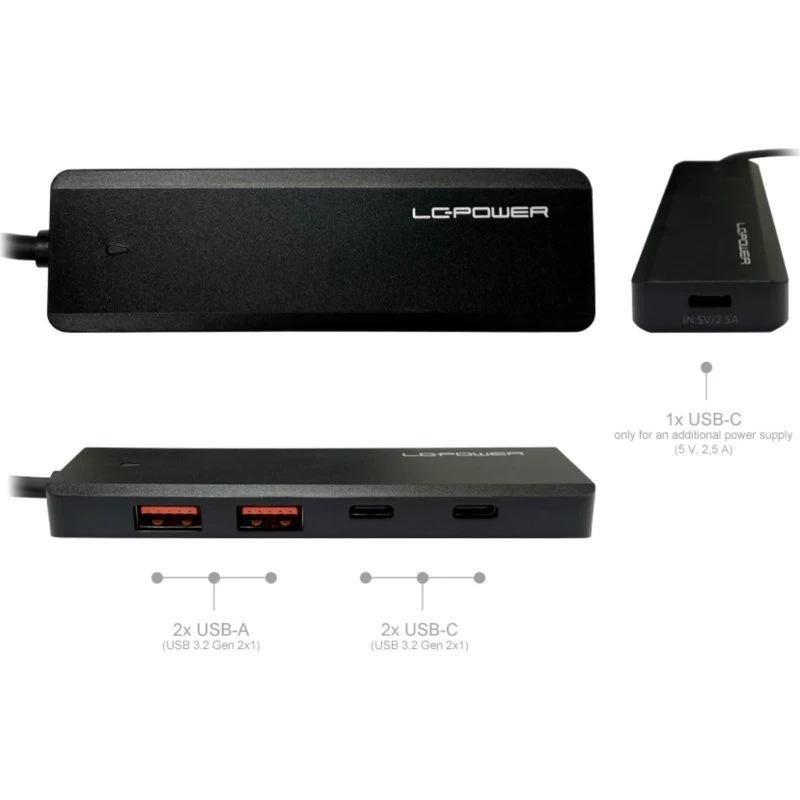 LC-Power LC-HUB-U3-4-C USB-C Dockingstation, Sort