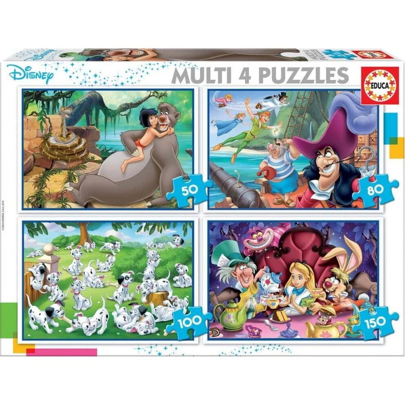 Educa Disney Klassikere 4 i 1 Puslespil – 50/80/100/150 Brikker