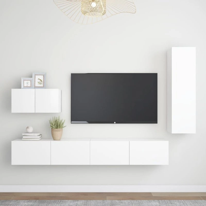 vidaXL tv-skabssæt 4 dele konstrueret træ hvid 110 cm
