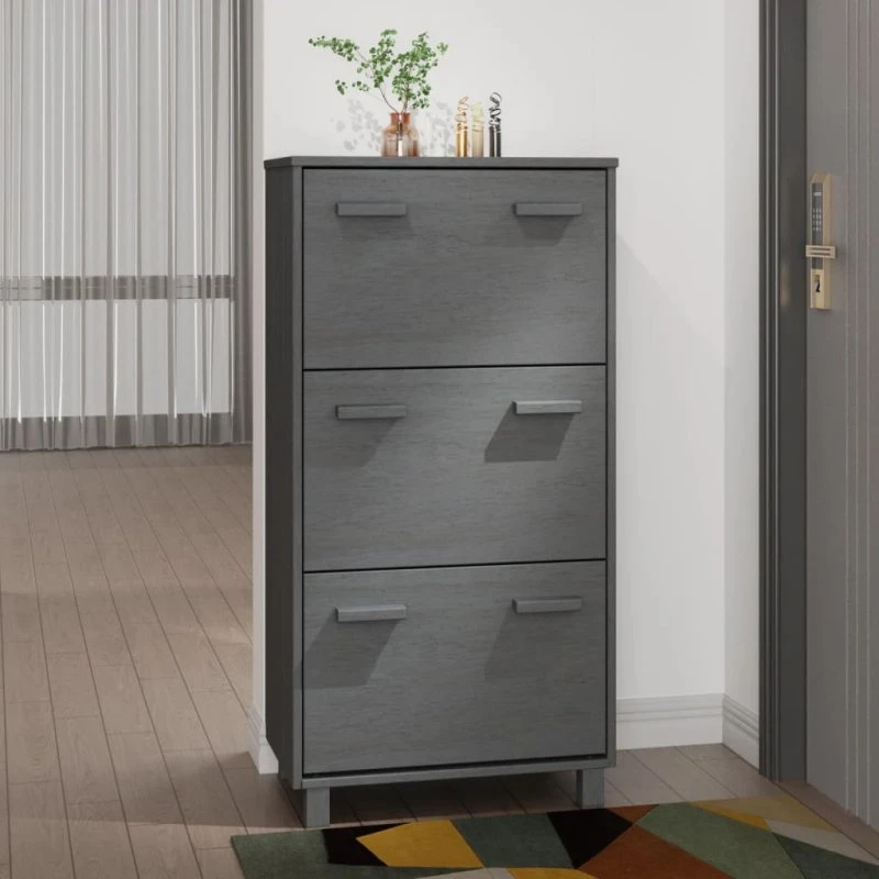 vidaXL Skoskab HAMAR 59,5x35x117 cm mørkegrå massivt fyrretræ
