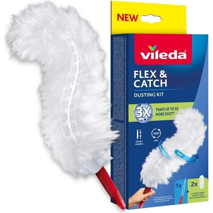 Vileda Flex & Catch Støvkost med kort skaft og 2 refills