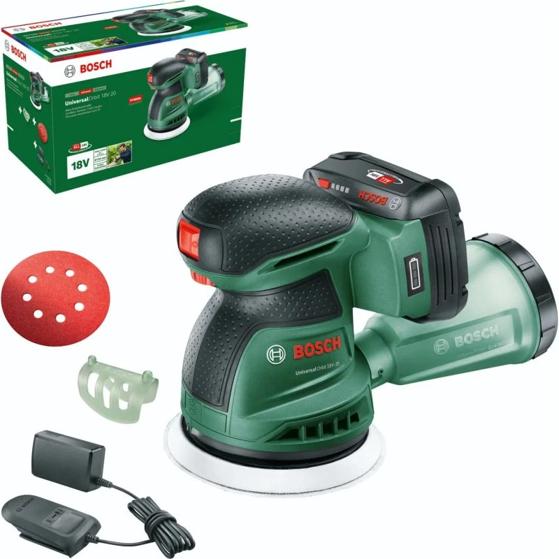 Bosch UniversalOrbit 18V-20 Excentersliber med 2,0 Ah Batteri og Lader