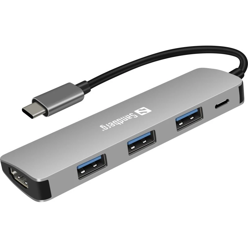 Sandberg USB-C Dock HDMI+3xUSB+PD 100W Alu