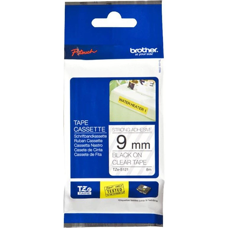 Brother TZE 9mm Lamineret Tape, Sort/Klar, 8 m