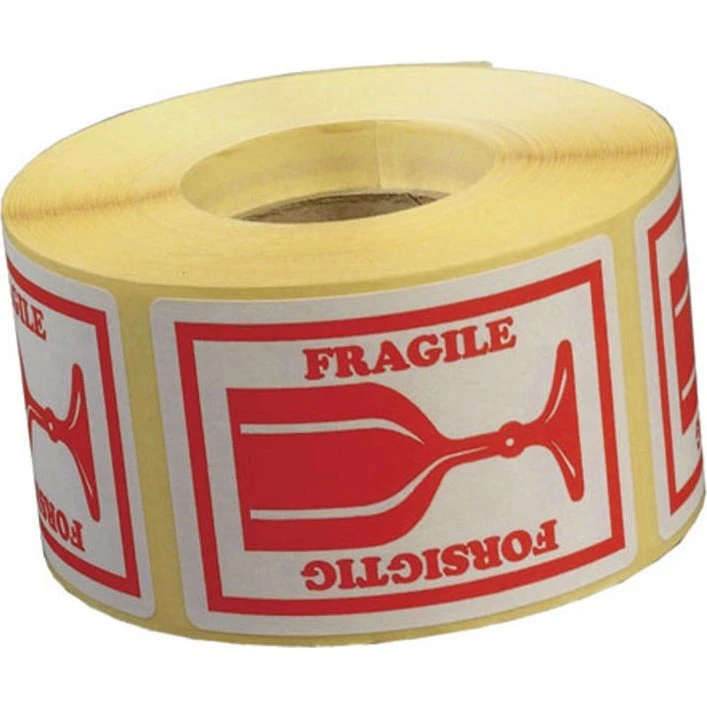 Forsigtig/Fragile Etiket 1000 stk, 45x65mm, Hvid, Rødt Tryk
