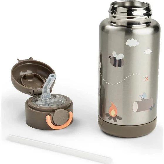 Done by Deer Isolerende Flaske med Sugerør Tiny Trails 340 ml Sand