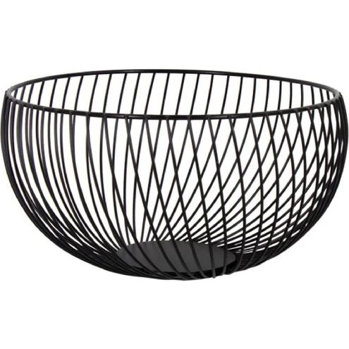 Frugtskål 25x13 cm, Sort Rund Kurv af Åbent Metal – Moderne og Dekorativ Metalkurv