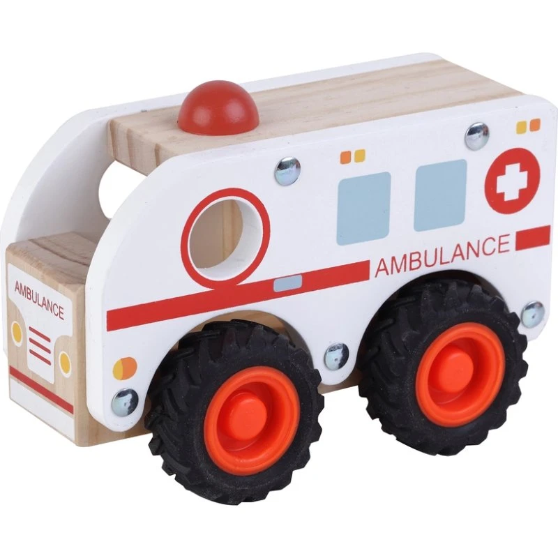 Kinder and Kids Ambulance i træ, gummibelagt