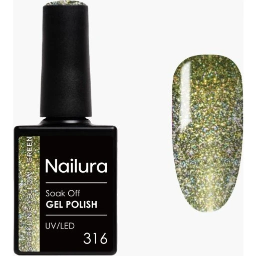 Nailura Gel Polish 316 – Glitrende Gulgrøn 10 ml