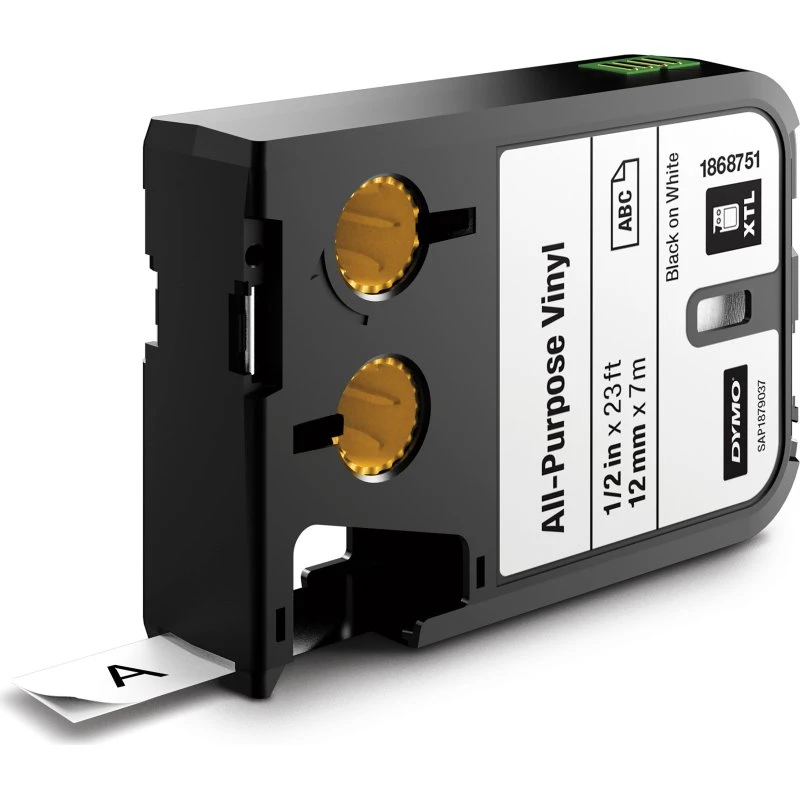 DYMO XTL Vinyl Tape 12mm Sort på Hvid 7m