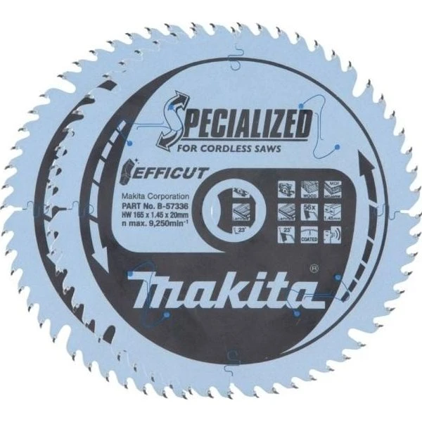 Makita Efficut 165 × 20 mm Savklinge 56 tænder - 2 stk.
