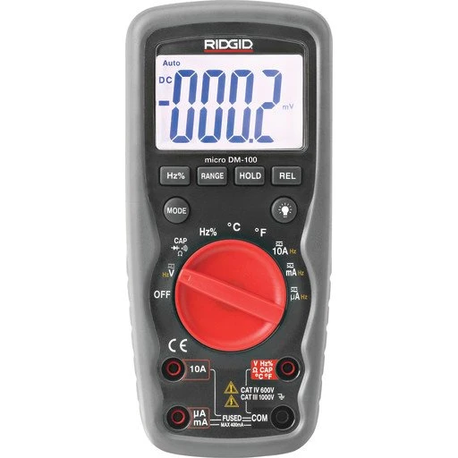 Ridgid DM100 digitalt multimeter, vand- og stænktæt, CAT III-1000 V