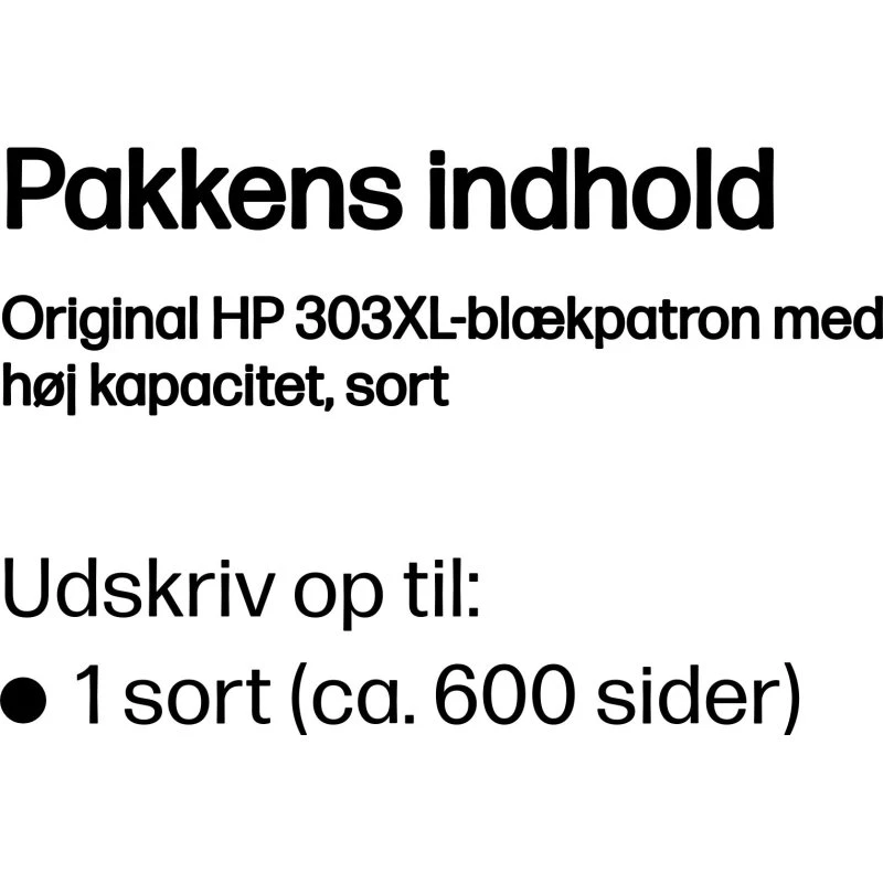 HP 303XL Højtydende Sort Blækpatron, 600 sider