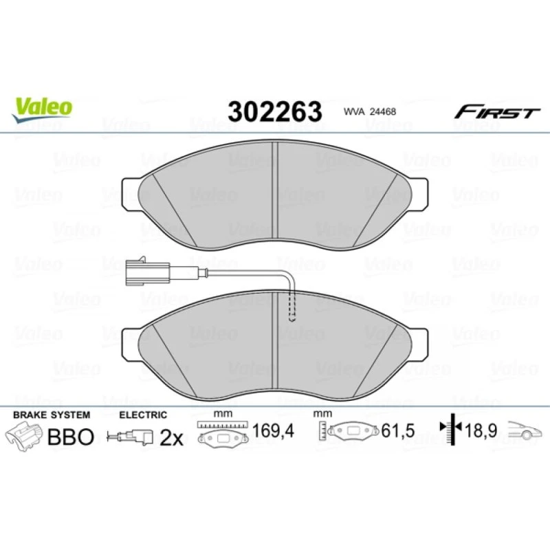 VALEO Bremseklodser 302263, 2 stk, til OPEL, FIAT, PEUGEOT