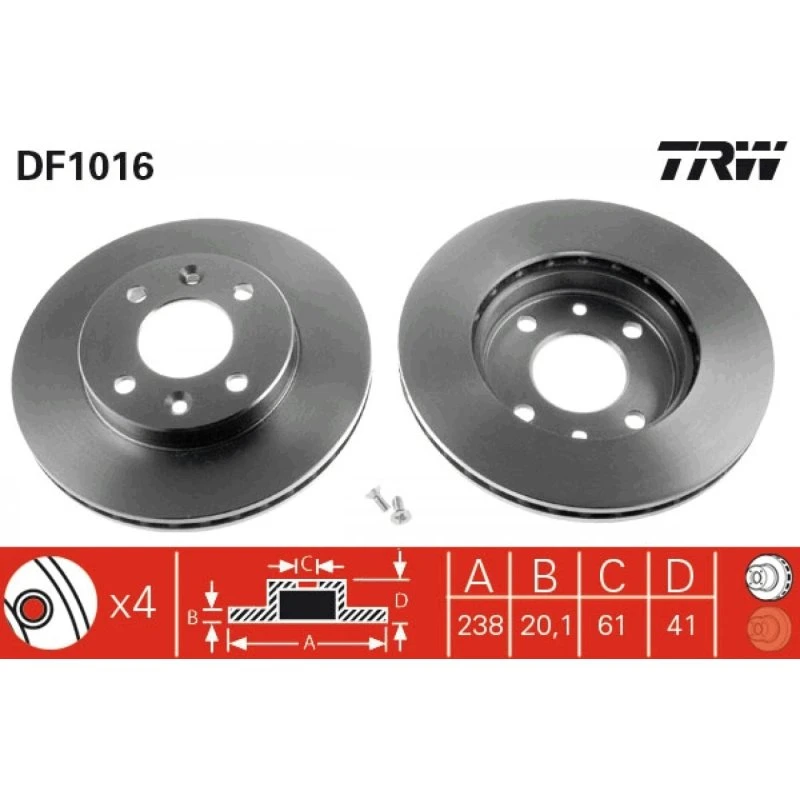 TRW Bremseskive DF1016, ventileret, sort, 238 mm