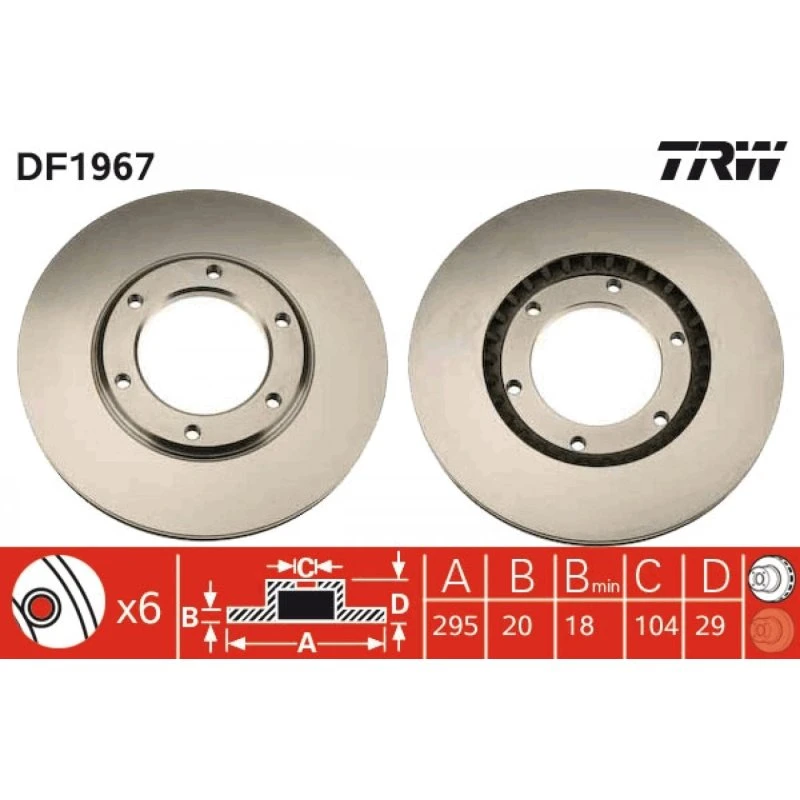 TRW Bremseskive DF1967, 295 mm, ventileret, sort, foraksel