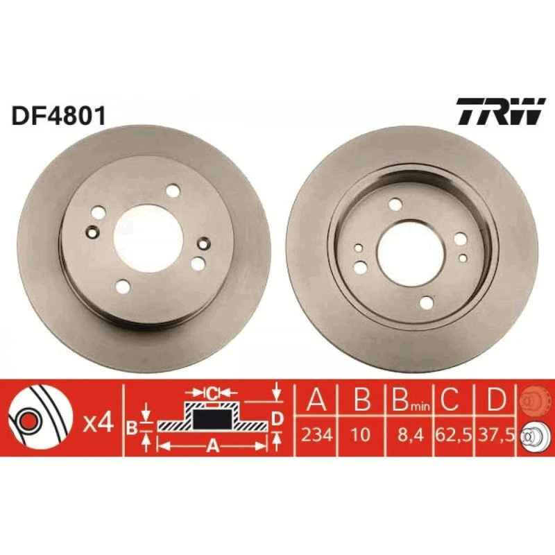 TRW Bremseskive DF4801, sort, lakeret, til Hyundai i10 & Kia Picanto
