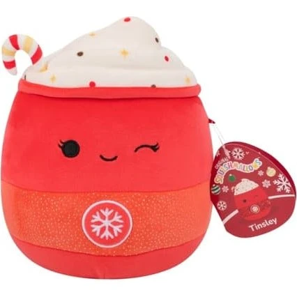 Squishmallows Jule Tinsley 19cm - Rød og hvid latte med snefnug