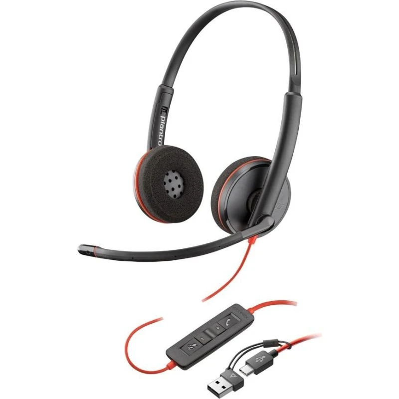Poly Blackwire 3220 USB-C headset med USB-A adapter, sort