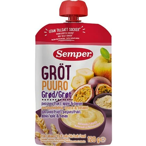 Semper Grød med passionsfrugt, æble & banan 120 g (fra 6 mdr.)