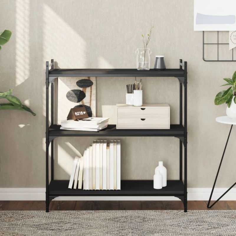 vidaXL bogreol med 3 hylder 80x30x86 cm sort