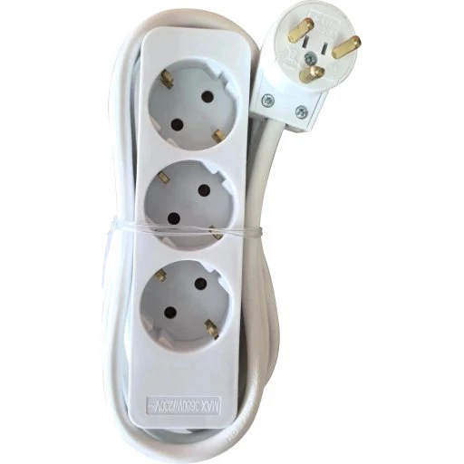 E-Line stikdåse 3x Schuko, 1,5 m, hvid