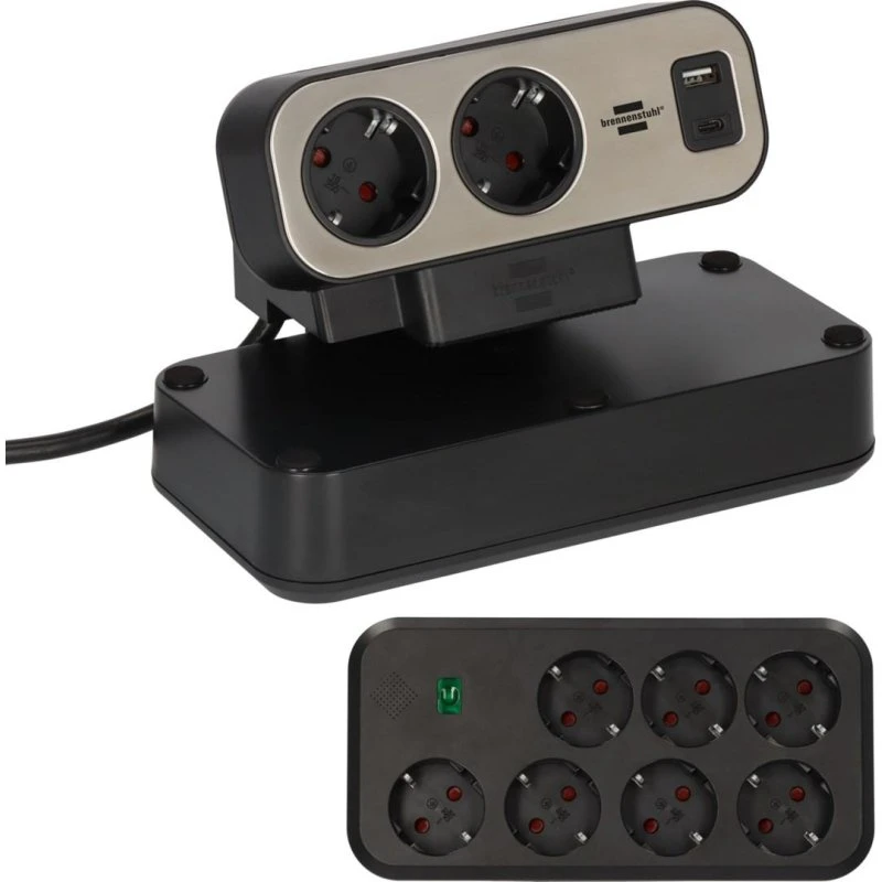 Brennenstuhl Estilo 2 m 9 udtag USB-A/C, sort/sølv