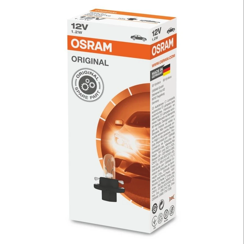 Osram 1,2W 12V BX8.4d Instrumentbelysning, 10 stk