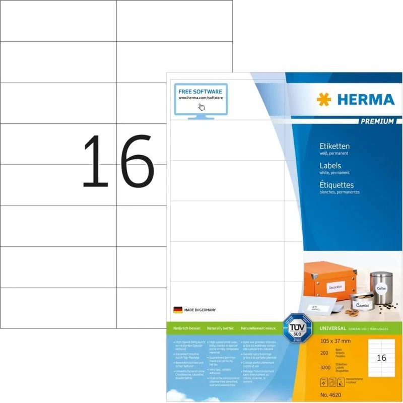 HERMA Premium Laminerede Etiketter 105 x 37 mm, 3200 stk.