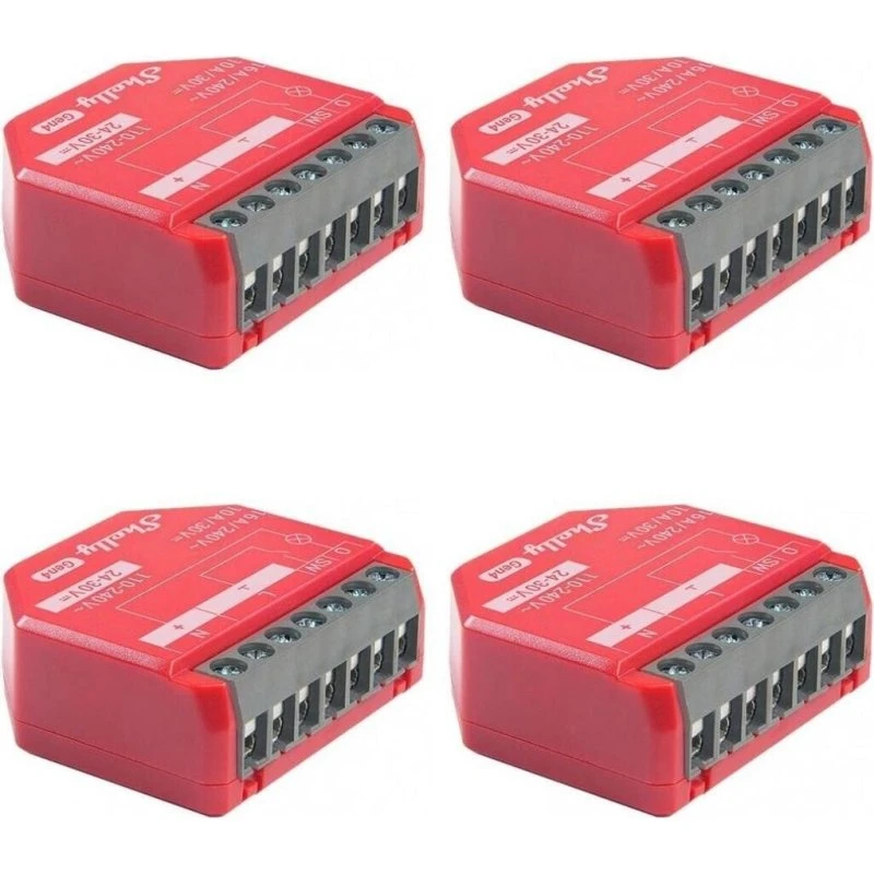 Shelly 1PM Gen4 4-pack – Smart relæ med effektmåling (16A, WiFi, Zigbee)