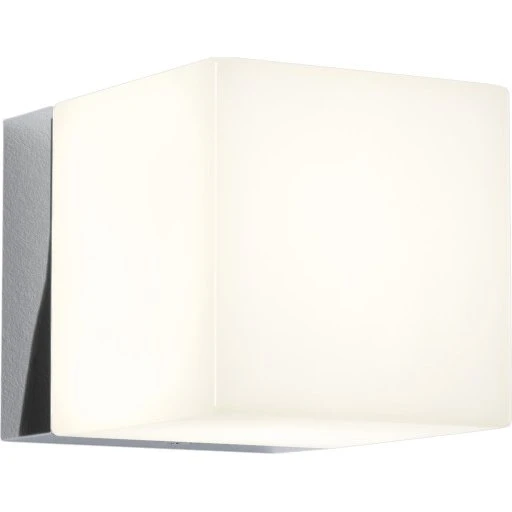 Astro Cube Vægarmatur, krom, opal glas, IP44