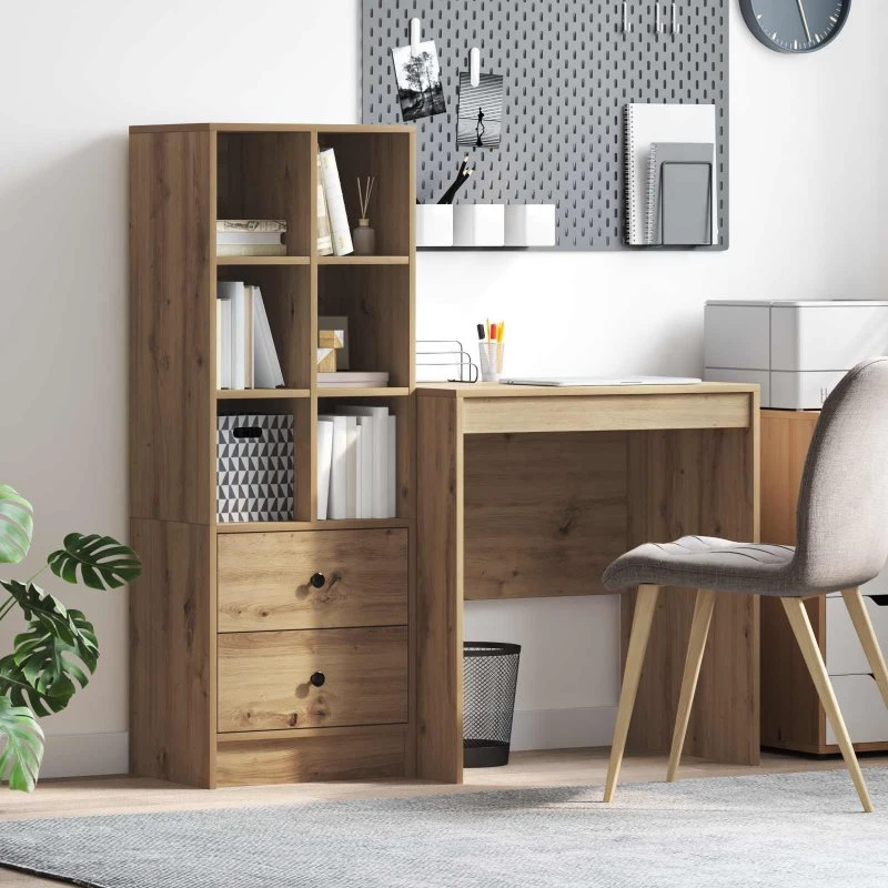 vidaXL Artisan Egetræ Skrivebord 2 stk, 70 x 50 x 76 cm, med skuffe og hylde