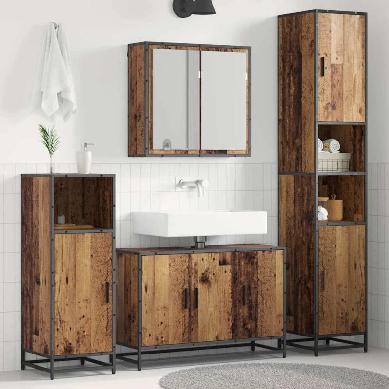 vidaXL Badeværelsesmøbel sæt 3 pcs Gammelt træ 90 x 33 x 60 cm