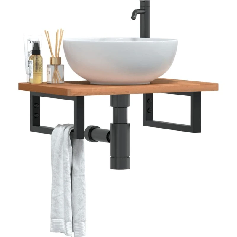 vidaXL Badeværelseshylde Stål & Bøgetræ, 60 cm