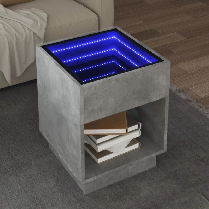 vidaXL Sofabord 40x40x50 cm betongrå med Infinity LED-lys