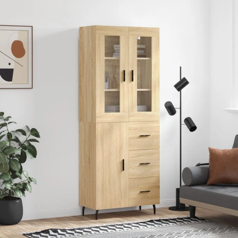 vidaXL Højskab 69,5x34x180 cm Konstrueret Træ Sonoma-Eg