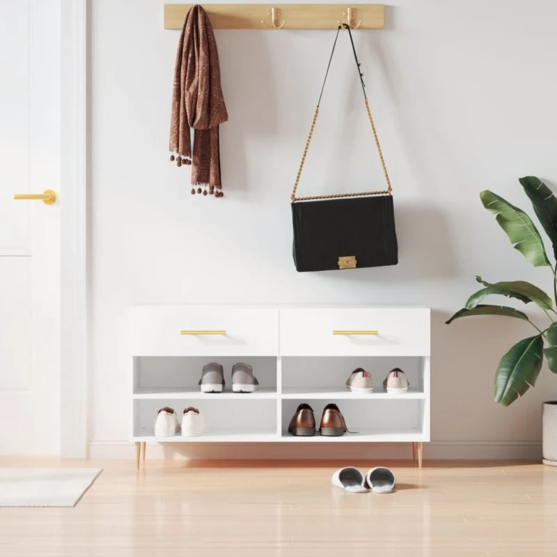 vidaXL Skobænk 102x35x55 cm Hvid Konstrueret Træ