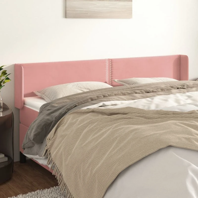 vidaXL Sengegavl med Kanter 203x16x78/88 cm Lyserød Fløjl