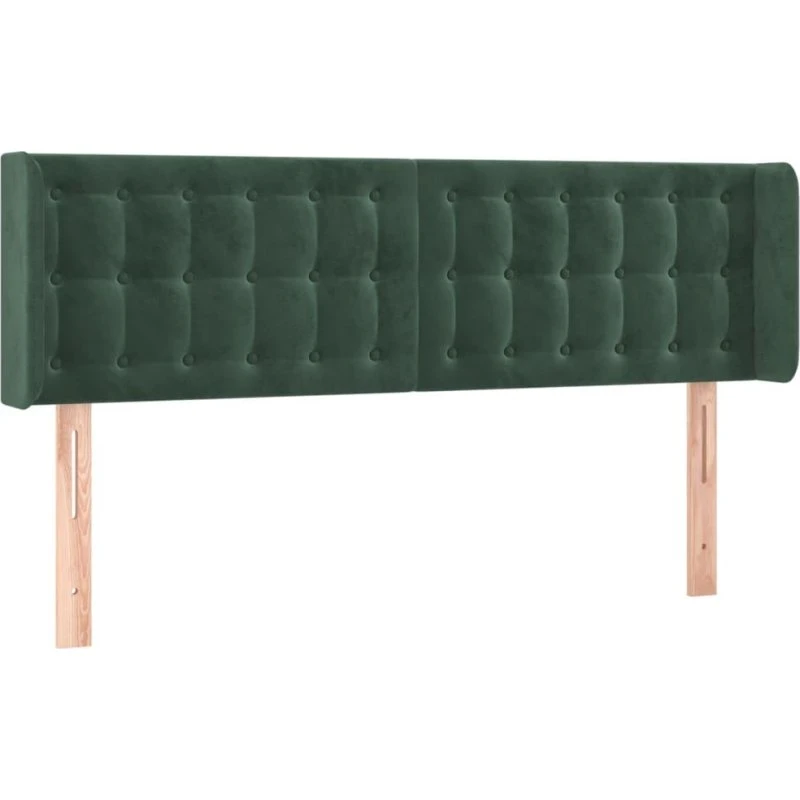vidaXL Sengegavl med Kanter 147x16x78/88 cm Fløjl Mørkegrøn