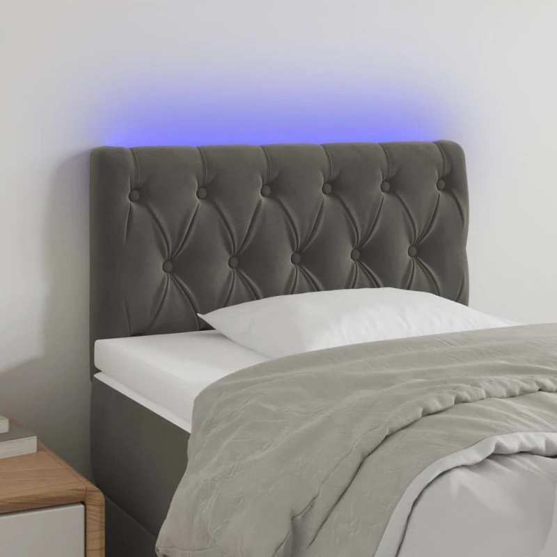 vidaXL Sengegavl med LED-lys 80x7x78/88 cm mørkegrå velour