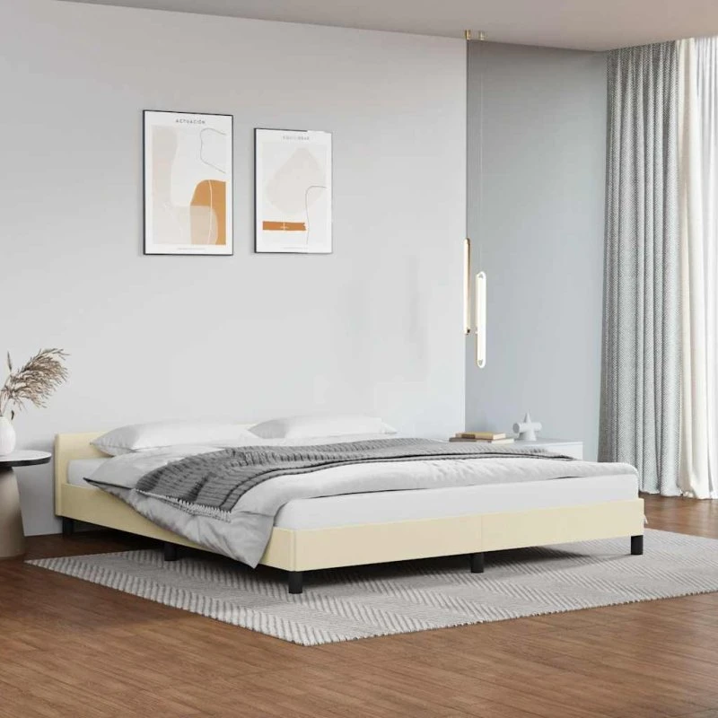 vidaXL Sengeramme med hovedgærde Creme 180x200 cm