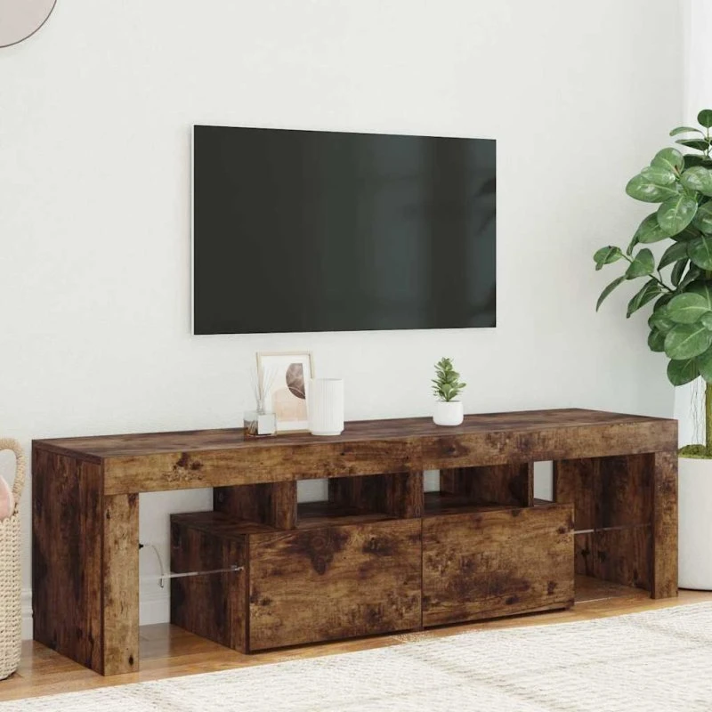 vidaXL tv-bord med LED-lys 140x36,5x40 cm røget egetræ