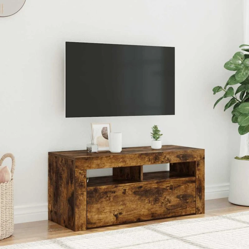vidaXL tv-bord med LED-lys 90x35x40 cm røget egetræ