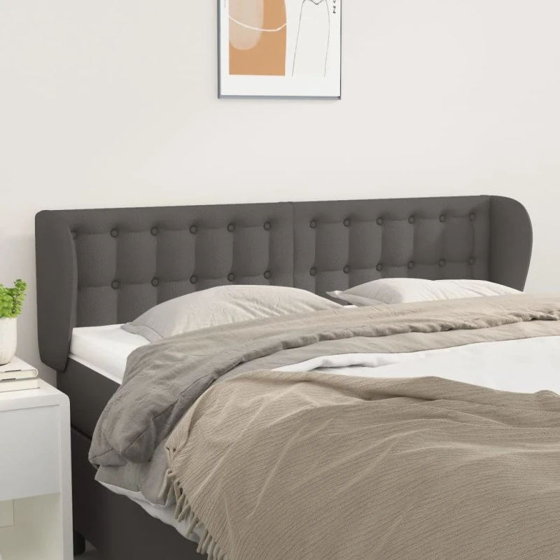 vidaXL Sengegavl med Kanter 147x23x78/88 cm Grå Kunstlæder