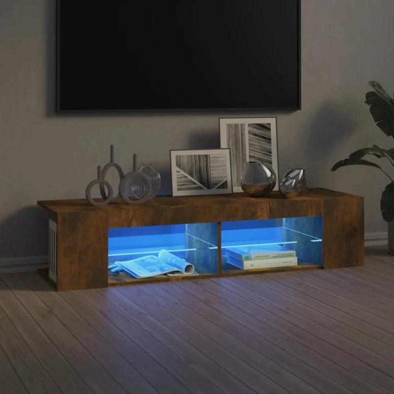 vidaXL tv-bord med LED-lys 135x39x30 cm røget eg