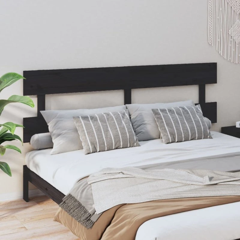 vidaXL Sengegærde 204x81 cm massivt fyrretræ sort